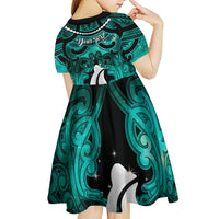Personalised Maori Matariki Hei Matau Turquoise Kid Short Sleeve Dress Maori Kowhaiwhai Pattern Galaxy
