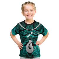 Personalised Maori Matariki Hei Matau Turquoise Kid T Shirt Maori Kowhaiwhai Pattern Galaxy