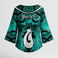 Personalised Maori Matariki Hei Matau Turquoise Kimono Sleeve Blouse Maori Kowhaiwhai Pattern Galaxy