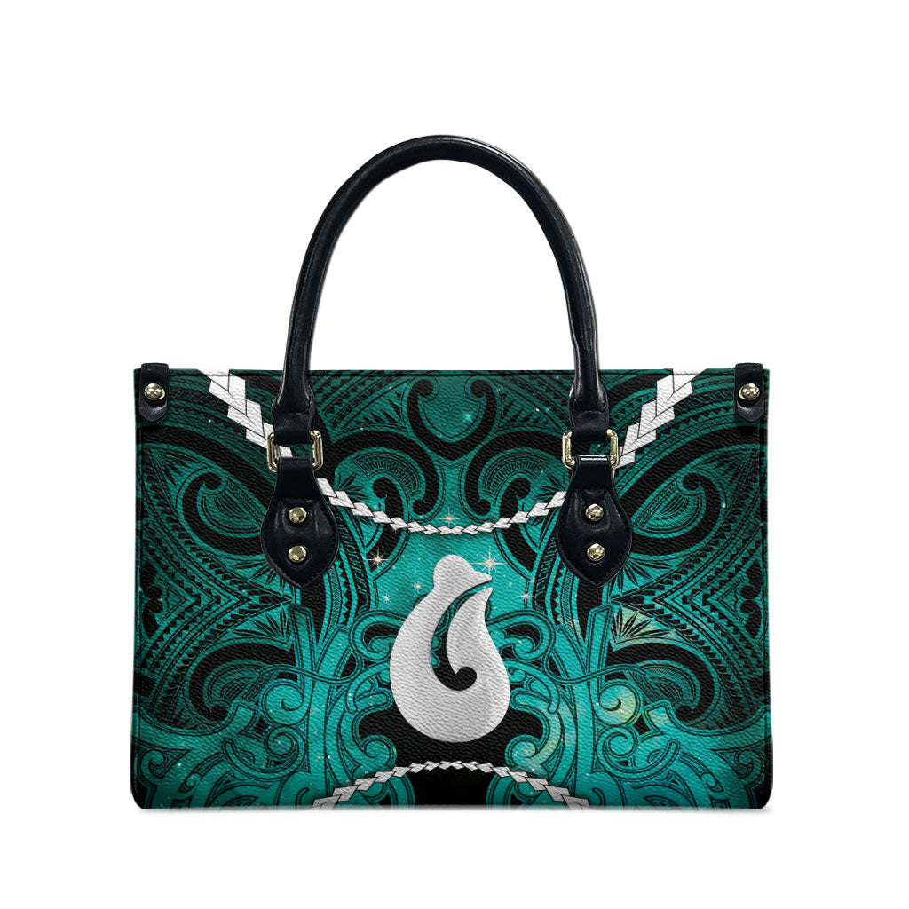 Maori Matariki Hei Matau Turquoise Leather Bag Maori Kowhaiwhai Pattern Galaxy