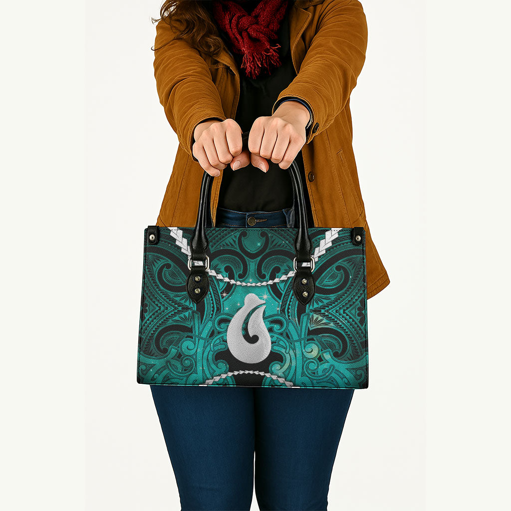 Maori Matariki Hei Matau Turquoise Leather Bag Maori Kowhaiwhai Pattern Galaxy