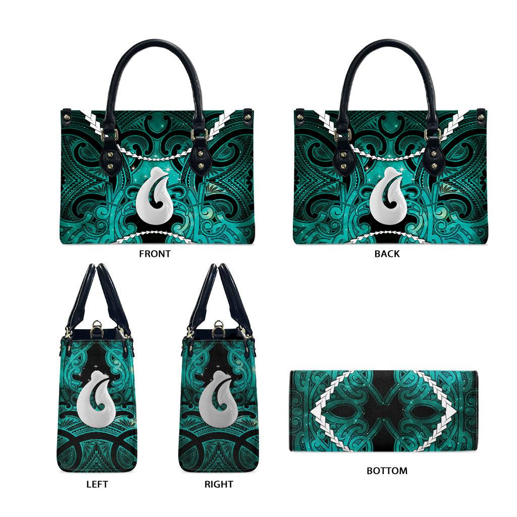 Maori Matariki Hei Matau Turquoise Leather Bag Maori Kowhaiwhai Pattern Galaxy