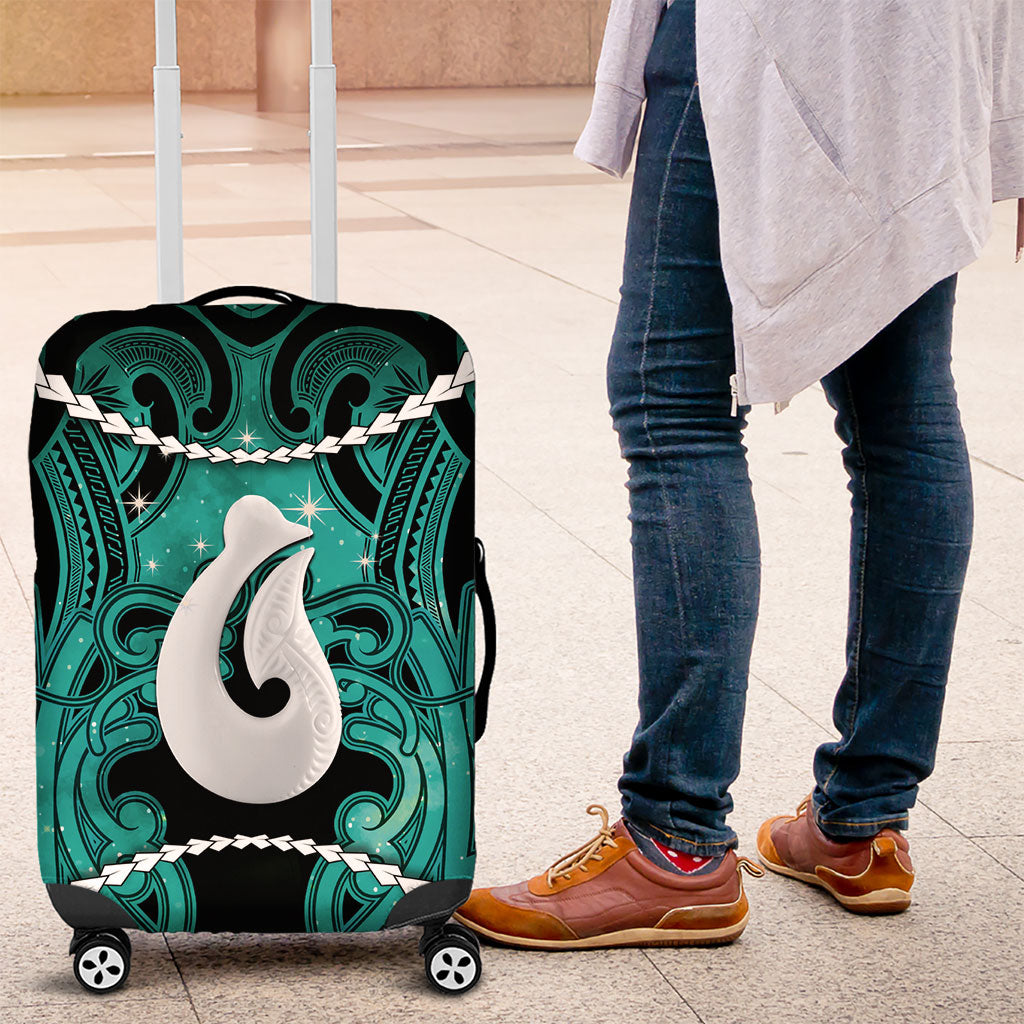 Maori Matariki Hei Matau Turquoise Luggage Cover Maori Kowhaiwhai Pattern Galaxy