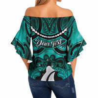 Personalised Maori Matariki Hei Matau Turquoise Off Shoulder Wrap Waist Top Maori Kowhaiwhai Pattern Galaxy LT01 - Polynesian Pride