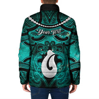 Personalised Maori Matariki Hei Matau Turquoise Padded Jacket Maori Kowhaiwhai Pattern Galaxy