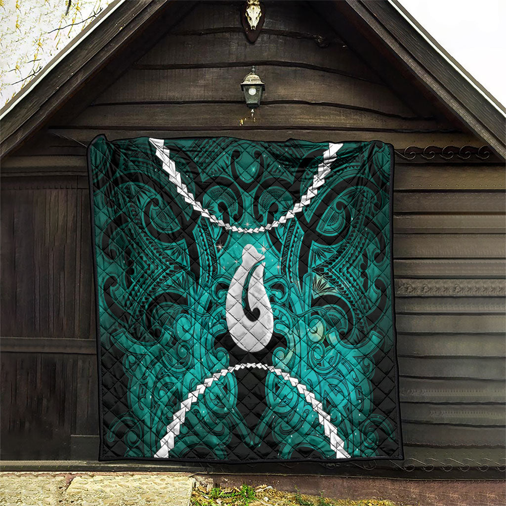 Maori Matariki Hei Matau Turquoise Quilt Maori Kowhaiwhai Pattern Galaxy