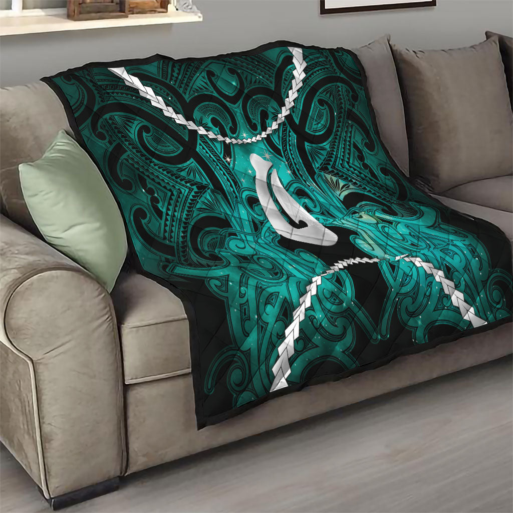 Maori Matariki Hei Matau Turquoise Quilt Maori Kowhaiwhai Pattern Galaxy