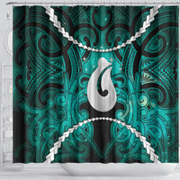 Maori Matariki Hei Matau Turquoise Shower Curtain Maori Kowhaiwhai Pattern Galaxy