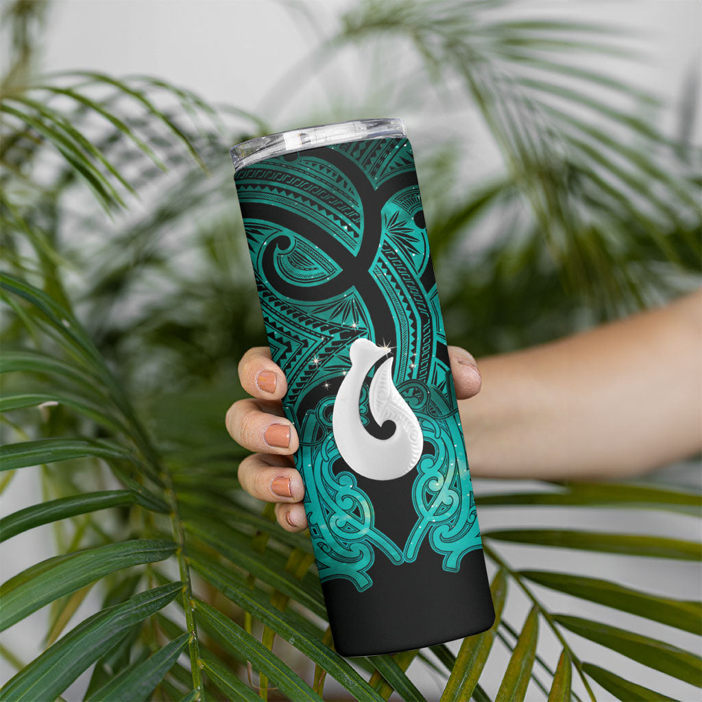 Personalised Maori Matariki Hei Matau Turquoise Skinny Tumbler Maori Kowhaiwhai Pattern Galaxy