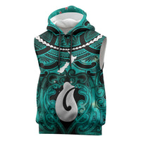 Personalised Maori Matariki Hei Matau Turquoise Sleeveless Hoodie Maori Kowhaiwhai Pattern Galaxy