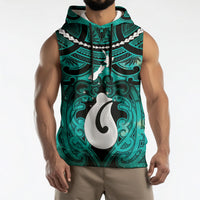 Personalised Maori Matariki Hei Matau Turquoise Sleeveless Hoodie Maori Kowhaiwhai Pattern Galaxy