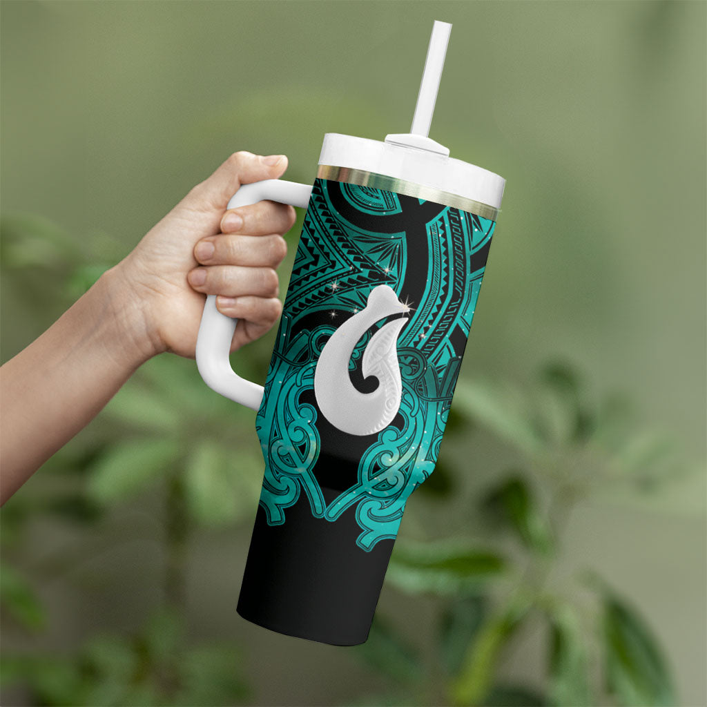 Personalised Maori Matariki Hei Matau Turquoise Tumbler With Handle Maori Kowhaiwhai Pattern Galaxy