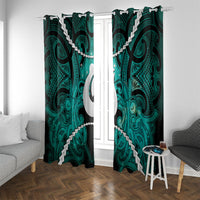 Maori Matariki Hei Matau Turquoise Window Curtain Maori Kowhaiwhai Pattern Galaxy
