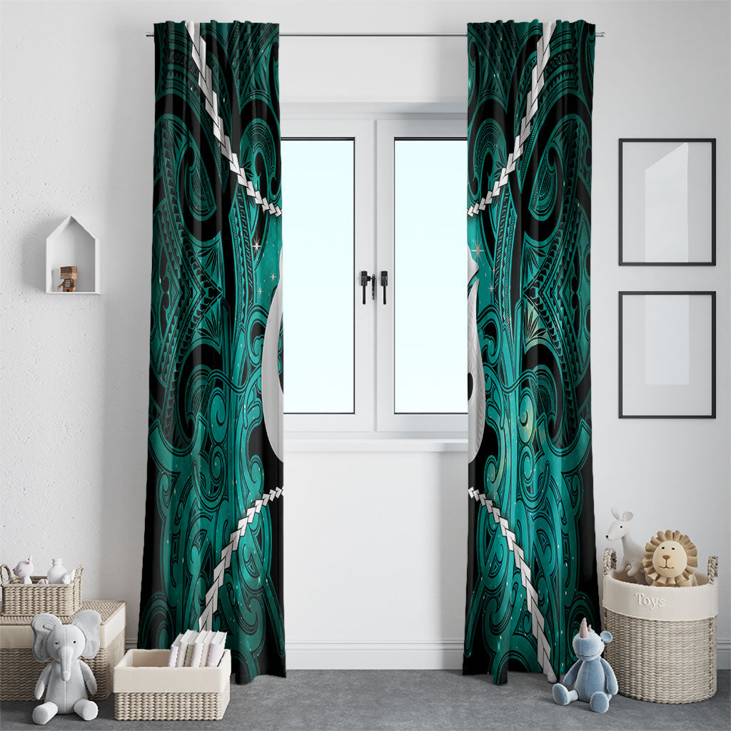 Maori Matariki Hei Matau Turquoise Window Curtain Maori Kowhaiwhai Pattern Galaxy