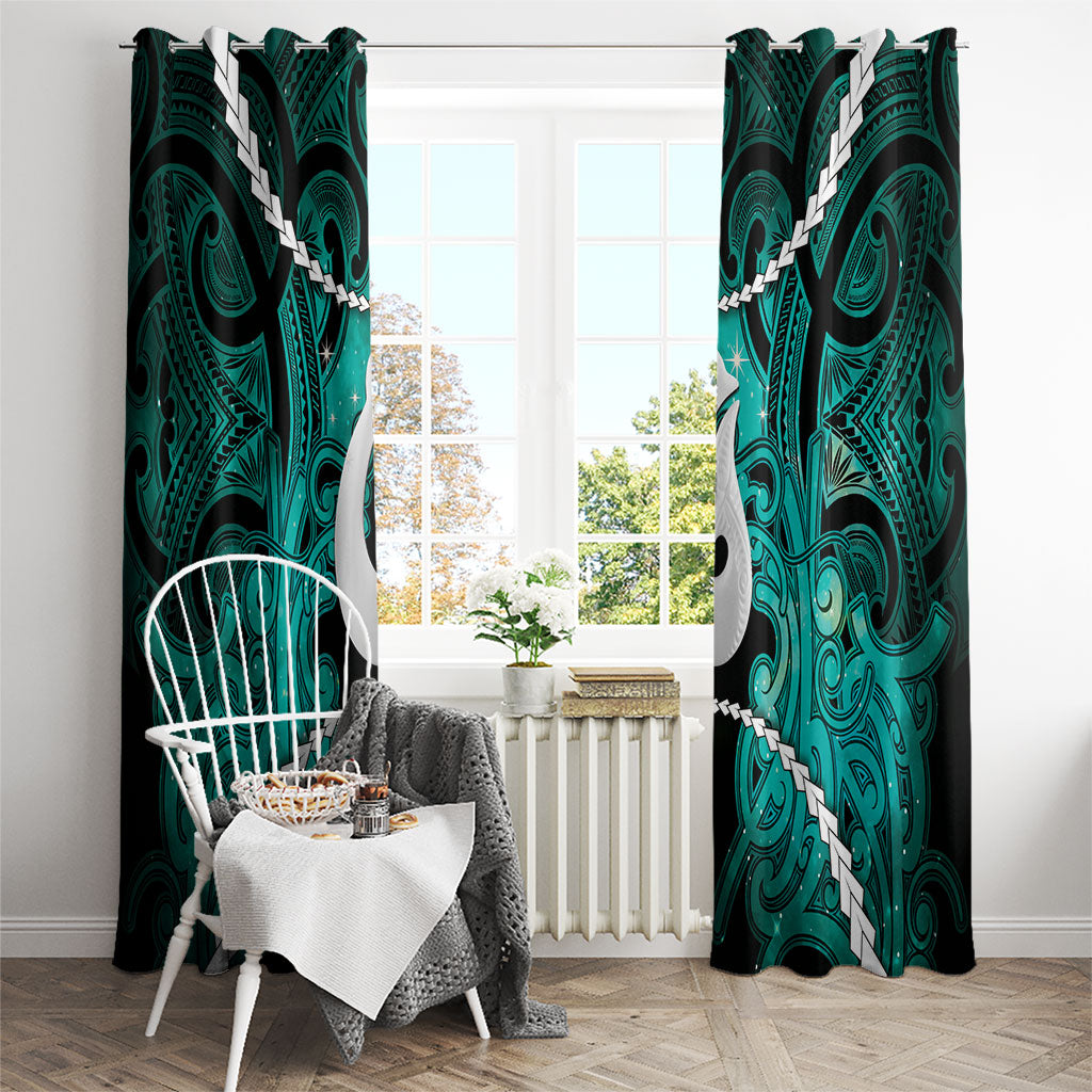 Maori Matariki Hei Matau Turquoise Window Curtain Maori Kowhaiwhai Pattern Galaxy