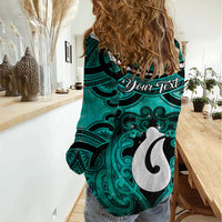 Personalised Maori Matariki Hei Matau Turquoise Women Casual Shirt Maori Kowhaiwhai Pattern Galaxy