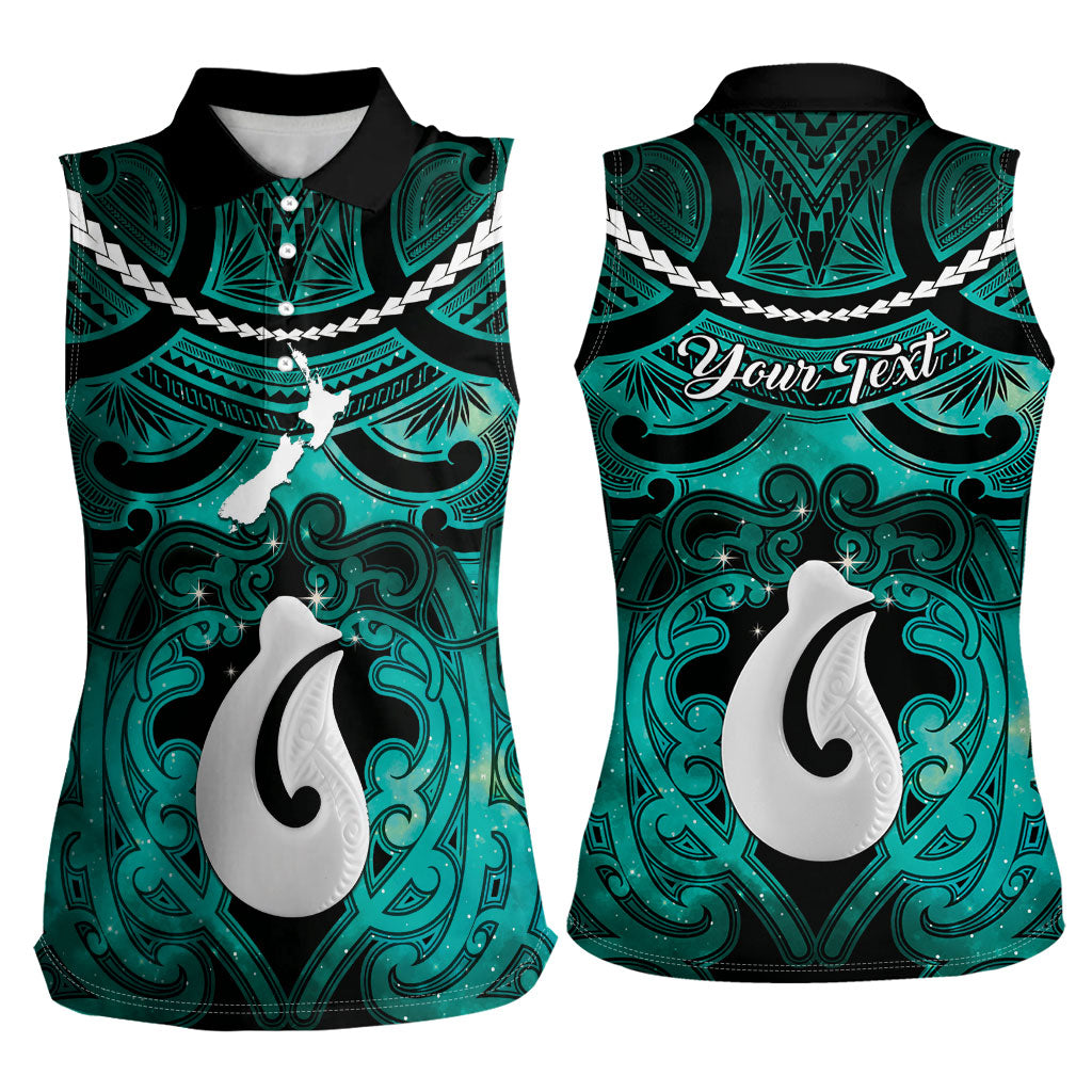 Personalised Maori Matariki Hei Matau Turquoise Women Sleeveless Polo Shirt Maori Kowhaiwhai Pattern Galaxy