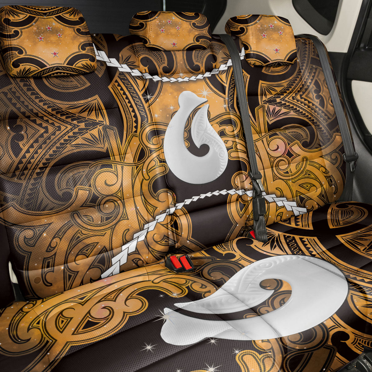 Maori Matariki Hei Matau Kowhai Back Car Seat Cover Maori Kowhaiwhai Pattern Galaxy