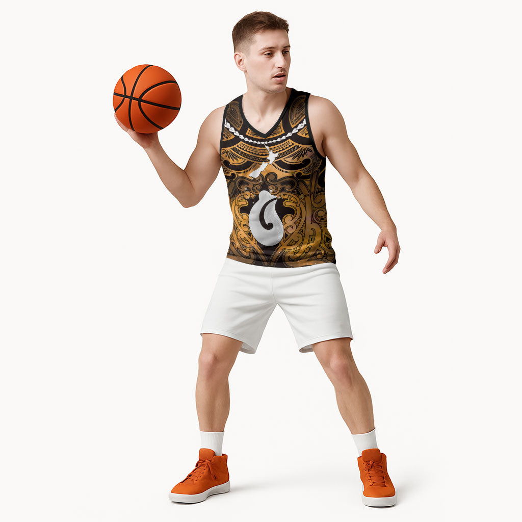 Personalised Maori Matariki Hei Matau Kowhai Basketball Jersey Maori Kowhaiwhai Pattern Galaxy LT01 - Polynesian Pride