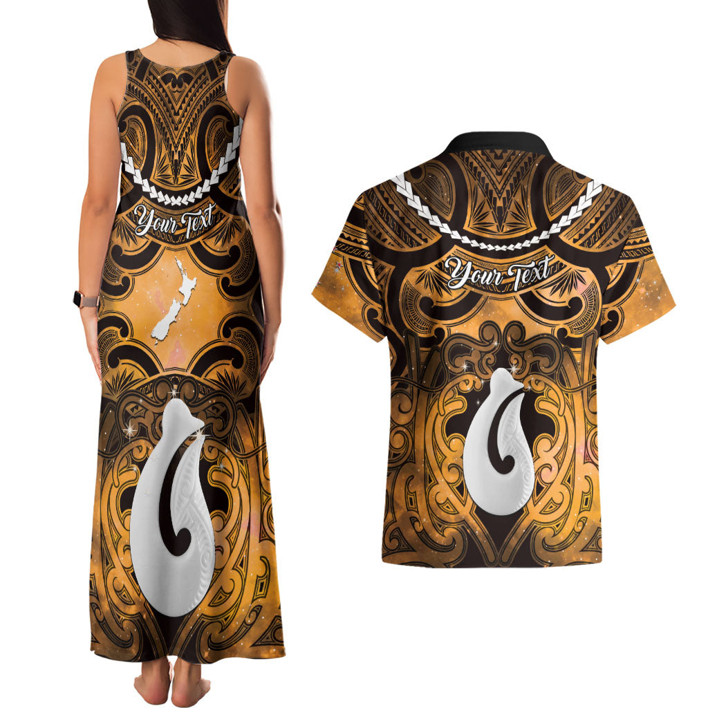 Personalised Maori Matariki Hei Matau Kowhai Couples Matching Tank Maxi Dress and Hawaiian Shirt Maori Kowhaiwhai Pattern Galaxy LT01 - Polynesian Pride