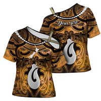 Personalised Maori Matariki Hei Matau Kowhai Cross Shoulder Shirt Maori Kowhaiwhai Pattern Galaxy