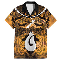 Personalised Maori Matariki Hei Matau Kowhai Family Matching Mermaid Dress and Hawaiian Shirt Maori Kowhaiwhai Pattern Galaxy LT01 Dad's Shirt - Short Sleeve Yellow - Polynesian Pride