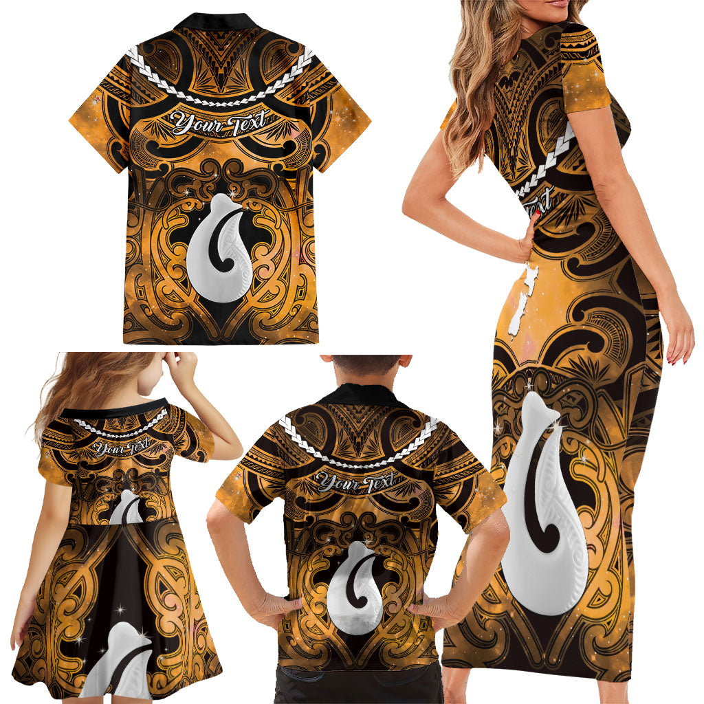 Personalised Maori Matariki Hei Matau Kowhai Family Matching Short Sleeve Bodycon Dress and Hawaiian Shirt Maori Kowhaiwhai Pattern Galaxy LT01 - Polynesian Pride