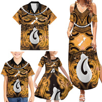 Personalised Maori Matariki Hei Matau Kowhai Family Matching Summer Maxi Dress and Hawaiian Shirt Maori Kowhaiwhai Pattern Galaxy LT01 - Polynesian Pride