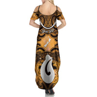 Personalised Maori Matariki Hei Matau Kowhai Family Matching Summer Maxi Dress and Hawaiian Shirt Maori Kowhaiwhai Pattern Galaxy LT01 - Polynesian Pride
