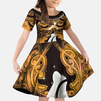 Personalised Maori Matariki Hei Matau Kowhai Family Matching Tank Maxi Dress and Hawaiian Shirt Maori Kowhaiwhai Pattern Galaxy LT01 Daughter's Dress Yellow - Polynesian Pride