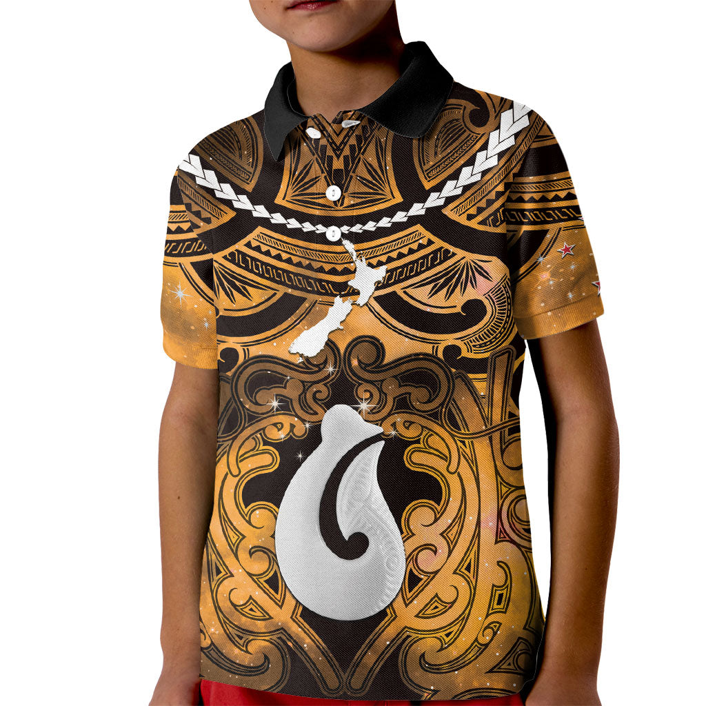 Personalised Maori Matariki Hei Matau Kowhai Kid Polo Shirt Maori Kowhaiwhai Pattern Galaxy