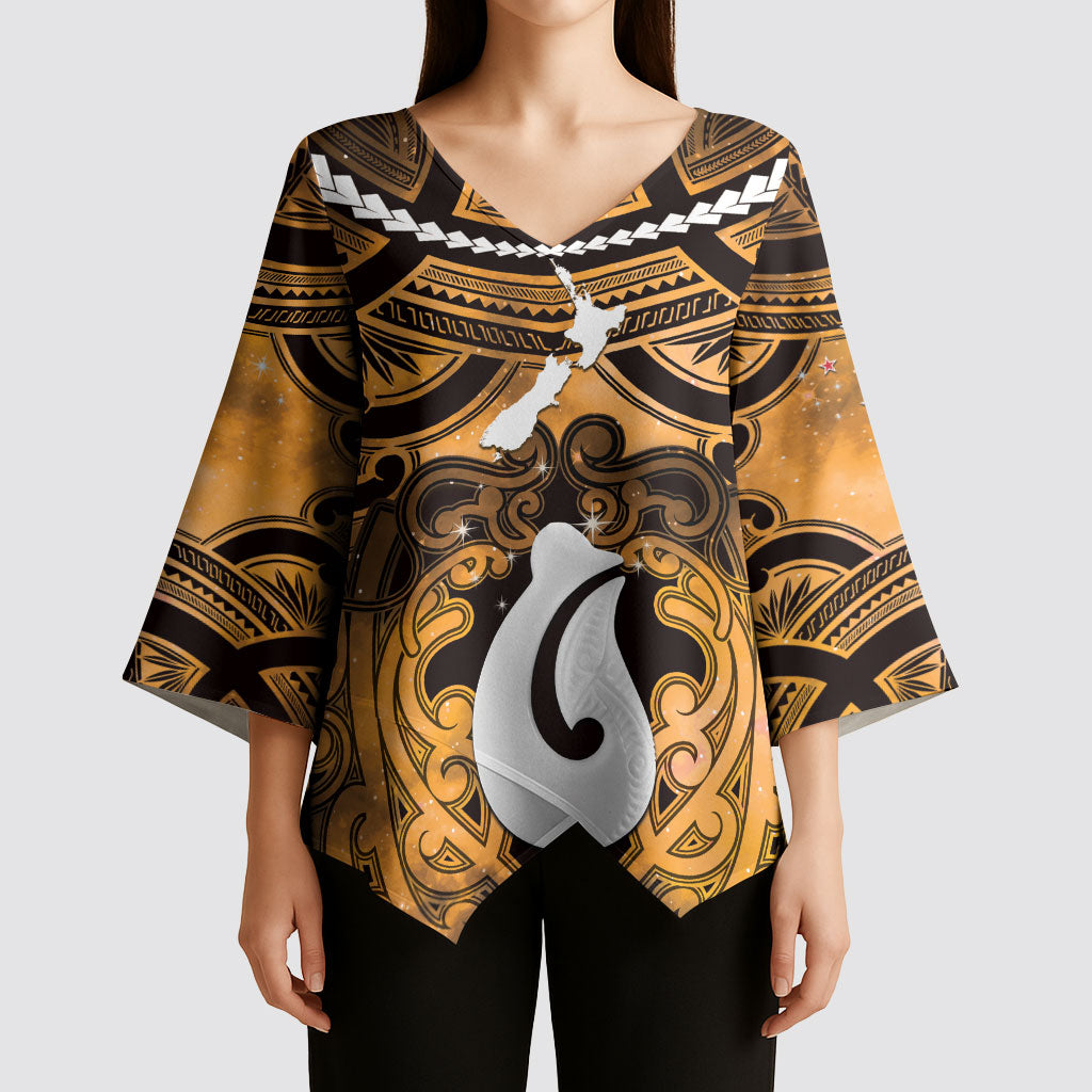 Personalised Maori Matariki Hei Matau Kowhai Kimono Sleeve Blouse Maori Kowhaiwhai Pattern Galaxy