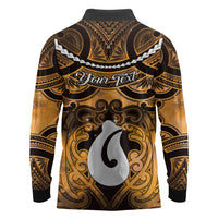 Personalised Maori Matariki Hei Matau Kowhai Long Sleeve Polo Shirt Maori Kowhaiwhai Pattern Galaxy