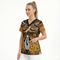 Personalised Maori Matariki Hei Matau Kowhai Scrub Top Maori Kowhaiwhai Pattern Galaxy