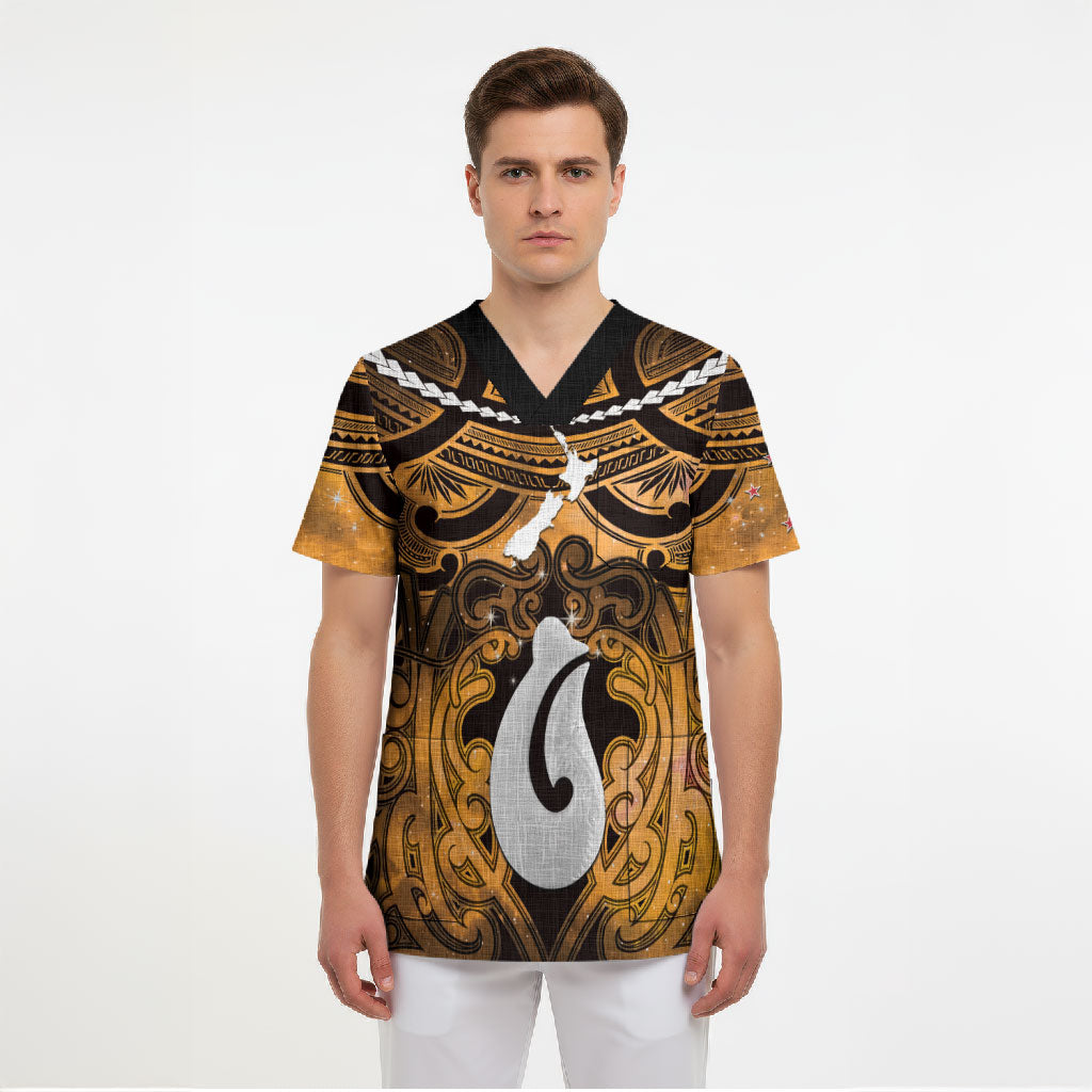 Personalised Maori Matariki Hei Matau Kowhai Scrub Top Maori Kowhaiwhai Pattern Galaxy