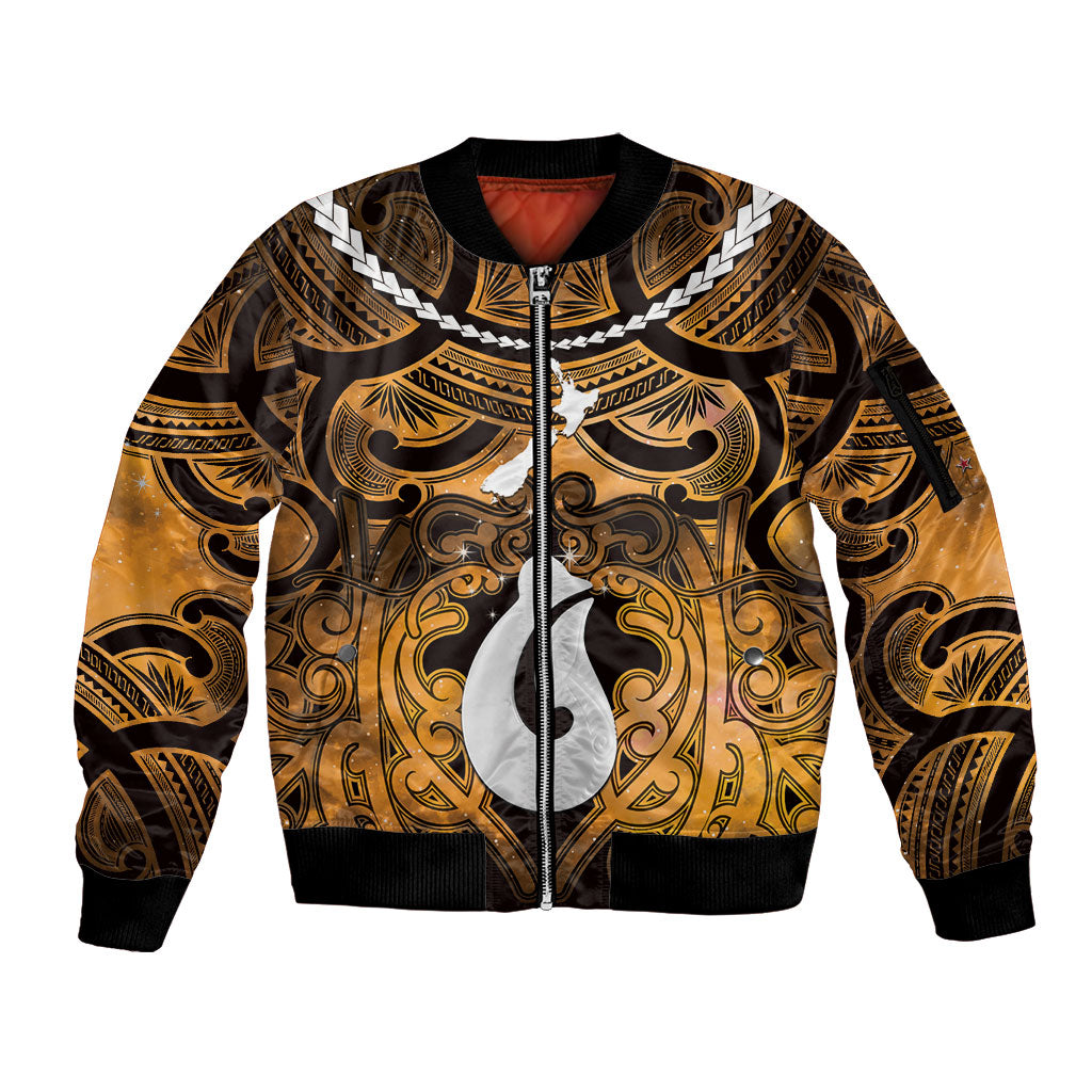 Personalised Maori Matariki Hei Matau Kowhai Sleeve Zip Bomber Jacket Maori Kowhaiwhai Pattern Galaxy