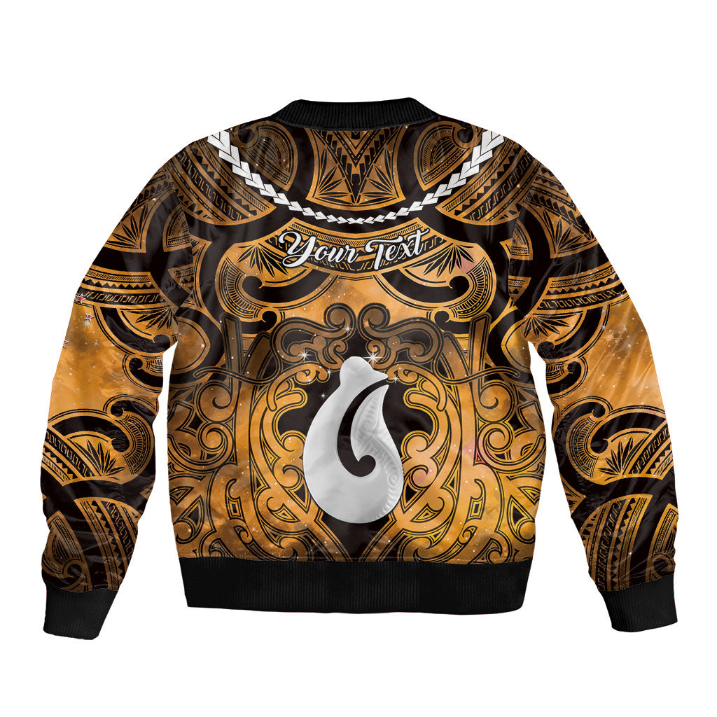 Personalised Maori Matariki Hei Matau Kowhai Sleeve Zip Bomber Jacket Maori Kowhaiwhai Pattern Galaxy