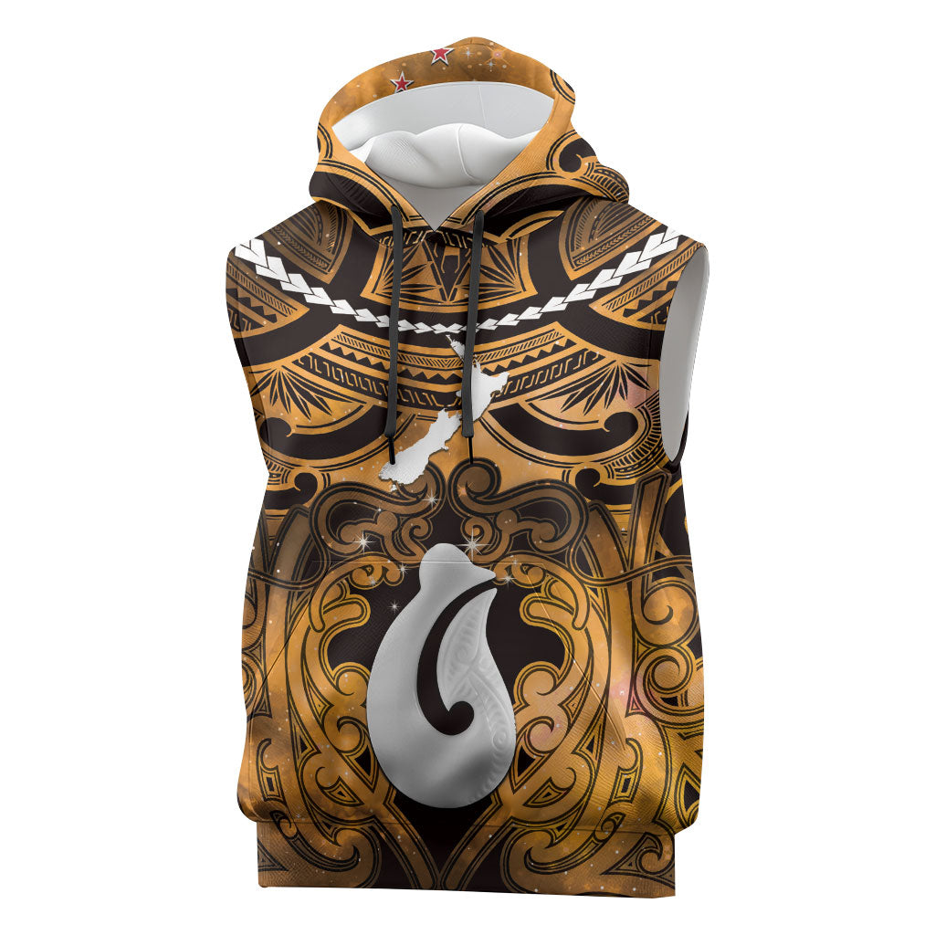 Personalised Maori Matariki Hei Matau Kowhai Sleeveless Hoodie Maori Kowhaiwhai Pattern Galaxy