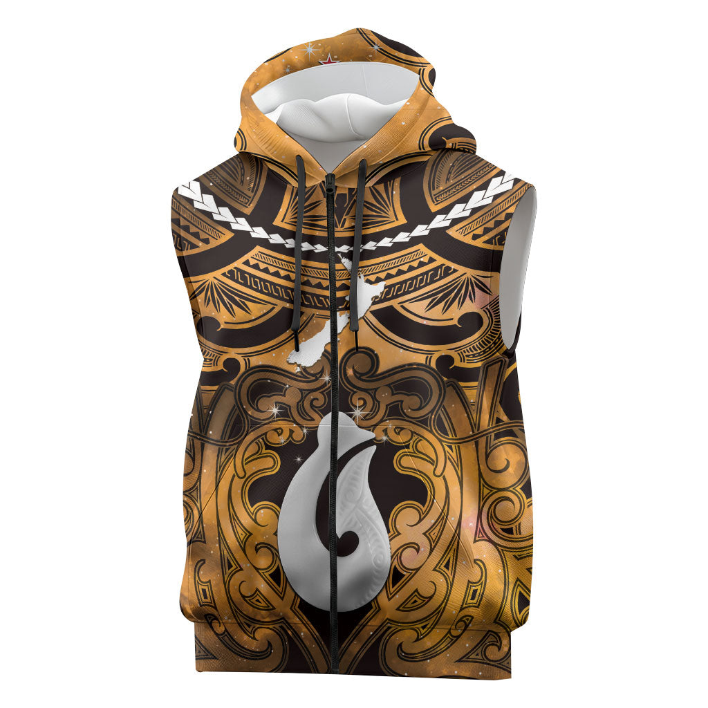 Personalised Maori Matariki Hei Matau Kowhai Sleeveless Zip Hoodie Maori Kowhaiwhai Pattern Galaxy