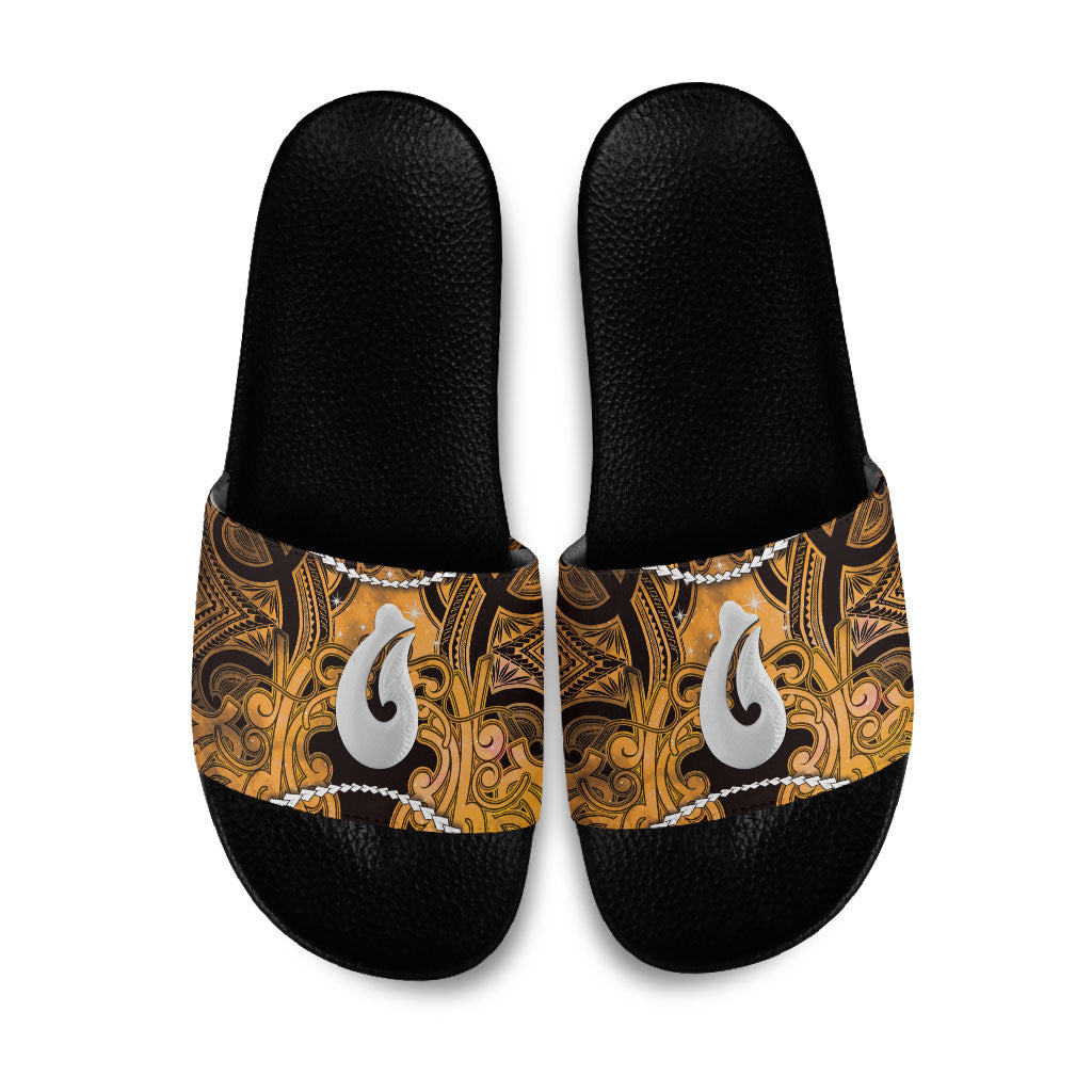 Maori Matariki Hei Matau Kowhai Slide Sandals Maori Kowhaiwhai Pattern Galaxy