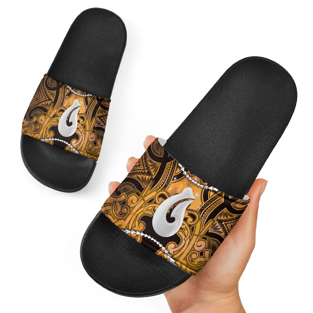 Maori Matariki Hei Matau Kowhai Slide Sandals Maori Kowhaiwhai Pattern Galaxy