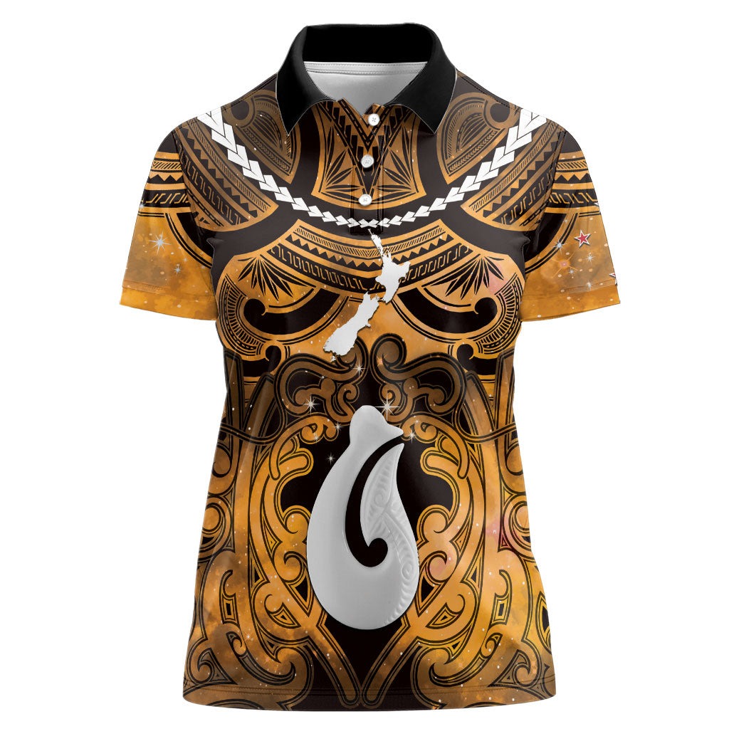 Personalised Maori Matariki Hei Matau Kowhai Women Polo Shirt Maori Kowhaiwhai Pattern Galaxy