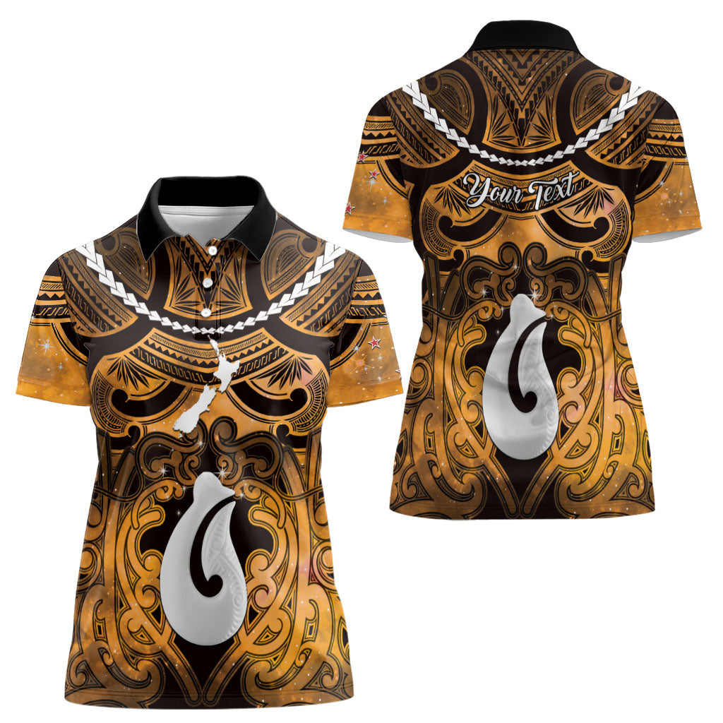 Personalised Maori Matariki Hei Matau Kowhai Women Polo Shirt Maori Kowhaiwhai Pattern Galaxy
