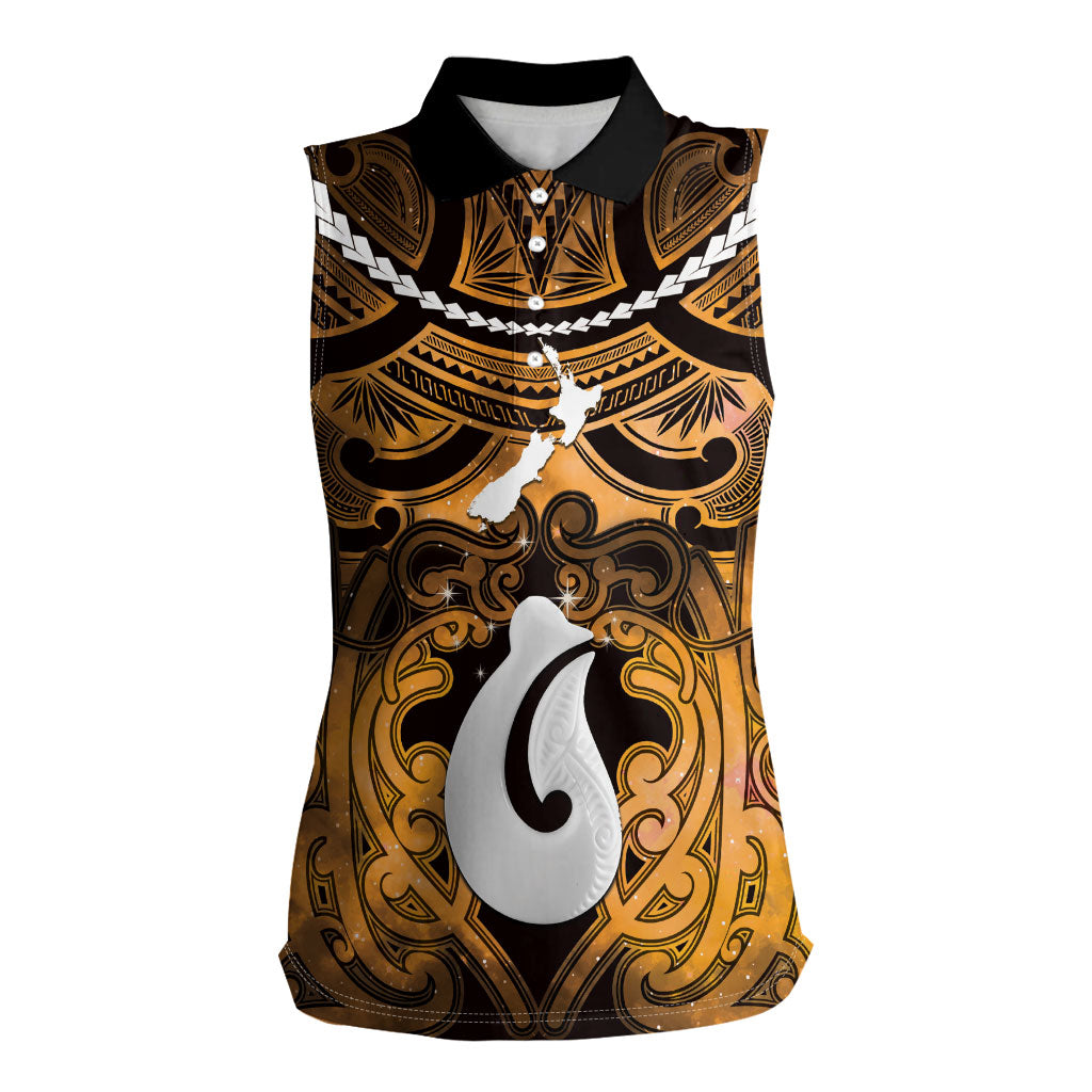 Personalised Maori Matariki Hei Matau Kowhai Women Sleeveless Polo Shirt Maori Kowhaiwhai Pattern Galaxy