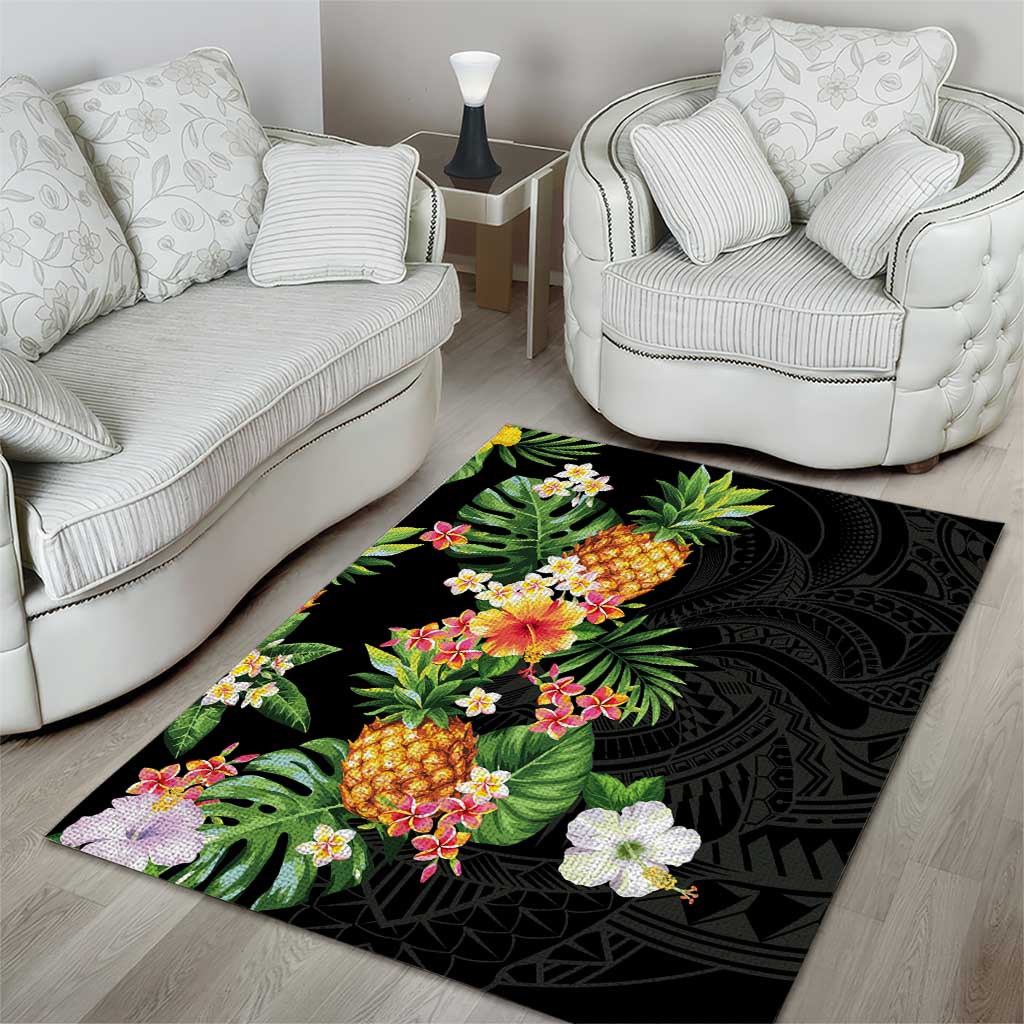 Hawaii Pineapple Tropical Area Rug Colorful Hibiscus Plumeria