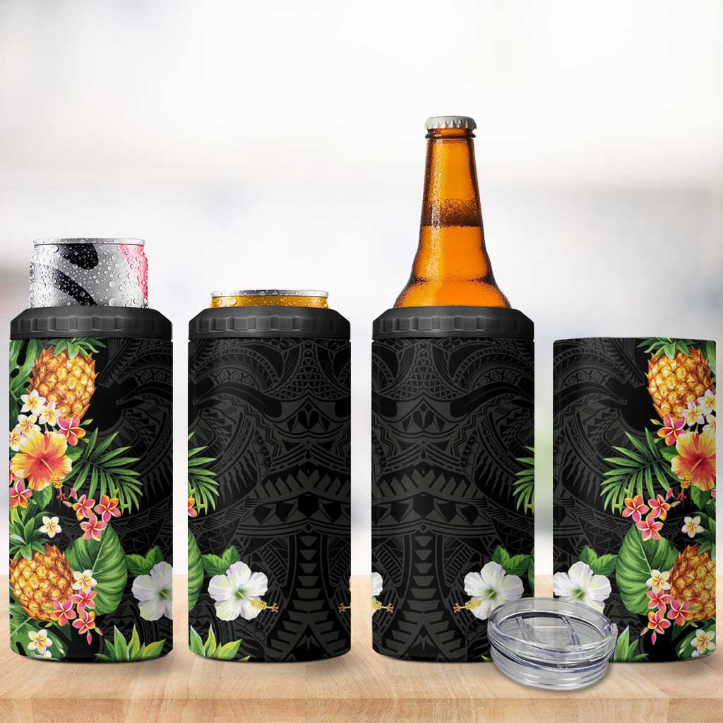 Hawaii Pineapple Tropical 4 in 1 Can Cooler Tumbler Colorful Hibiscus Plumeria