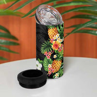 Hawaii Pineapple Tropical 4 in 1 Can Cooler Tumbler Colorful Hibiscus Plumeria