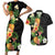 Hawaii Pineapple Tropical Couples Matching Short Sleeve Bodycon Dress and Hawaiian Shirt Colorful Hibiscus Plumeria