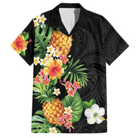 Hawaii Pineapple Tropical Family Matching Long Sleeve Bodycon Dress and Hawaiian Shirt Colorful Hibiscus Plumeria LT01 Dad's Shirt - Short Sleeve Black - Polynesian Pride