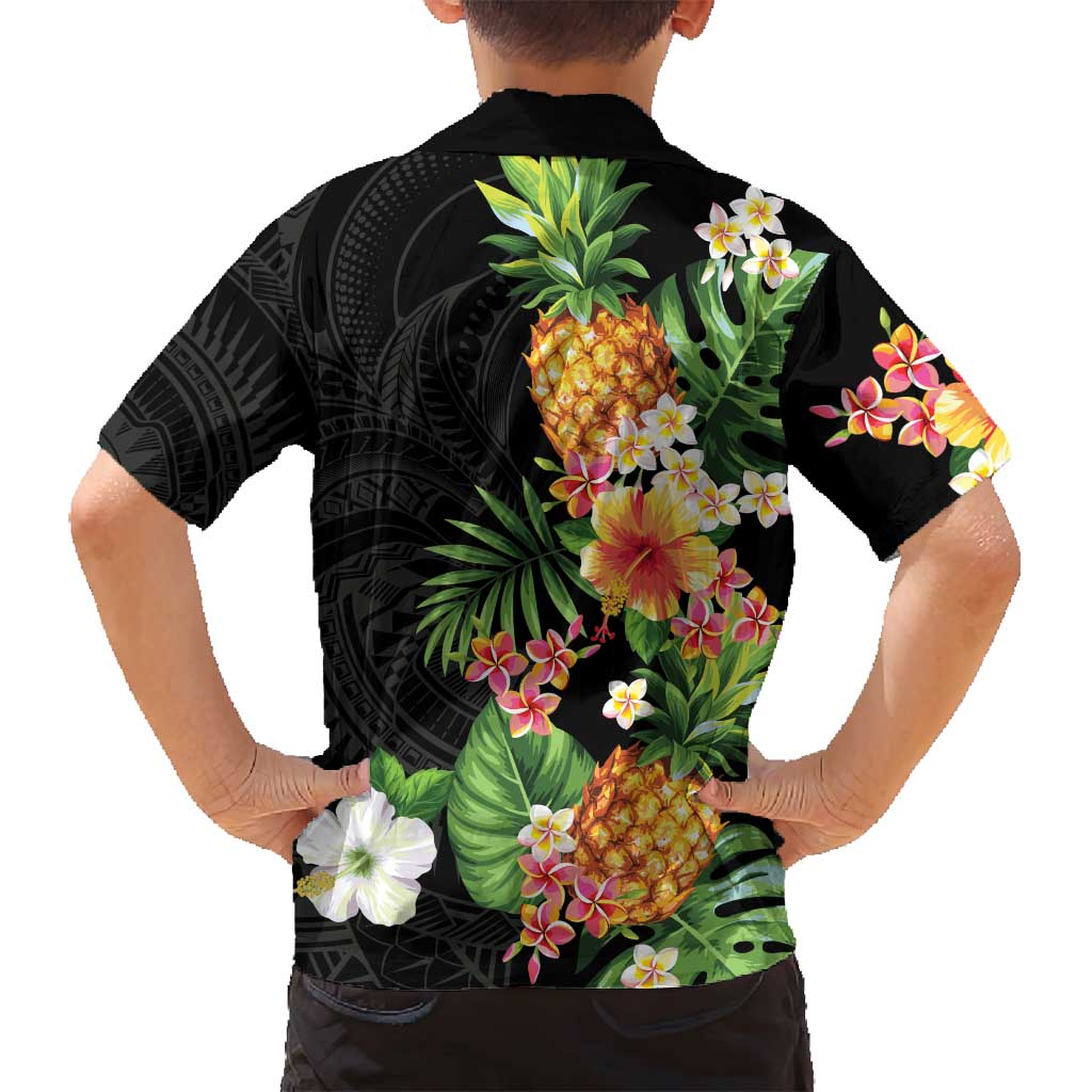 Hawaii Pineapple Tropical Family Matching Off Shoulder Maxi Dress and Hawaiian Shirt Colorful Hibiscus Plumeria